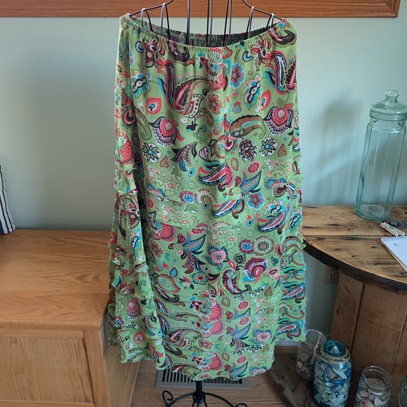 boho hippie midi skirt, green, layers | R.Q.I - Picture 4 of 6
